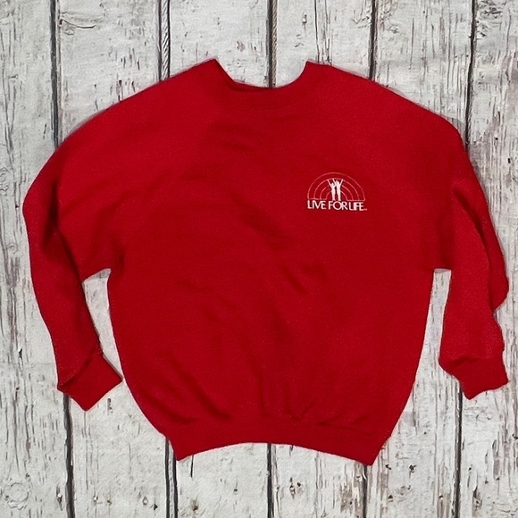 Vintage 80s Live For LIfe Red 1980s Pullover Crewneck Sweatshirt - Picture 1 of 4